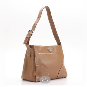 Prada Belted Hobo Stitched City Calf Leather Shoulder Bag.
